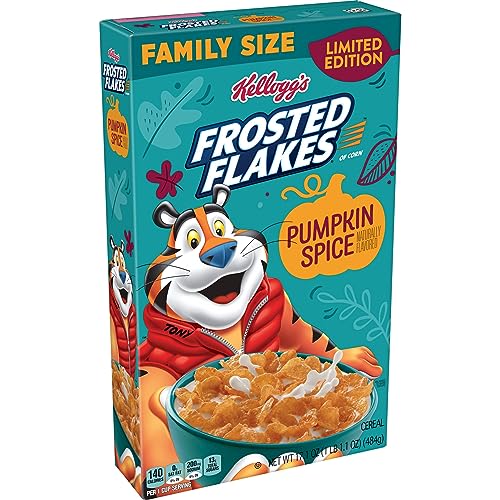 Frosted Flakes Cold Breakfast Cereal, 7 Vitamins and Minerals, Limited Edition, Family Size, Pumpkin Spice, 17.1oz Box (1 Box)