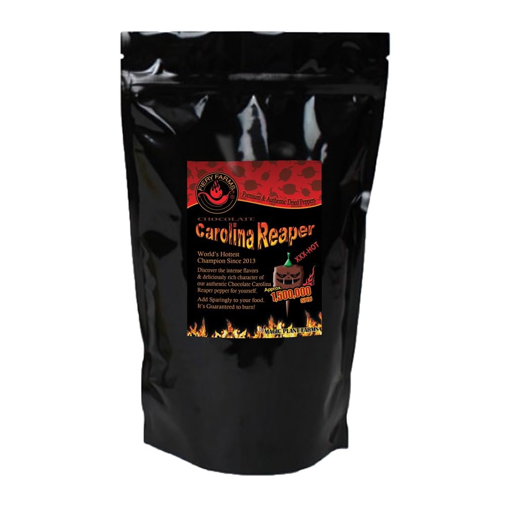 Chocolate Carolina Reaper Pepper Powder by Magic Plant - 8 Oz - Extremely Hot Rare Strain 2M SHUs - Fine Ground Chili|Fruity with Smoky Hints| Fiery