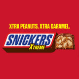 SNICKERS Xtreme Peanut and Caramel Chocolate Extra Peanuts, Extra Caramel Candy Bar, 1.55 Oz Single Bar, 24 Count