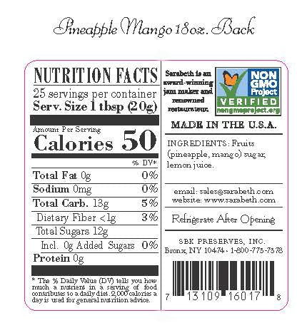 Sarabeths Fruit Spread Pineapple Mango, 18 oz