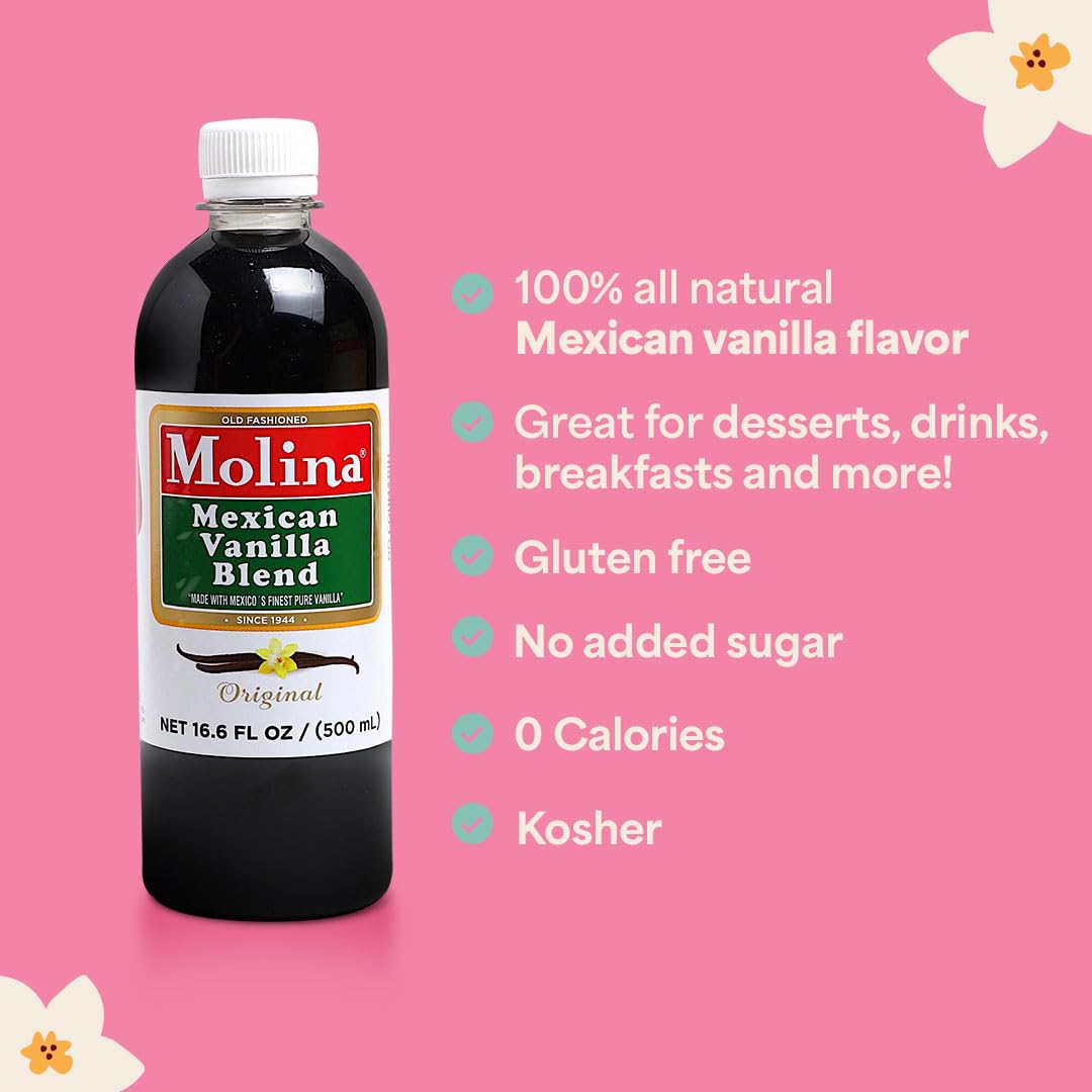 Vanilla Molina - Mexican Vanilla Blend with Pure Vanilla Extract - 2 Pack (16.6 Fl Oz Bottles) - 33.86 Fl Oz Total, Natural Flavoring for Baking