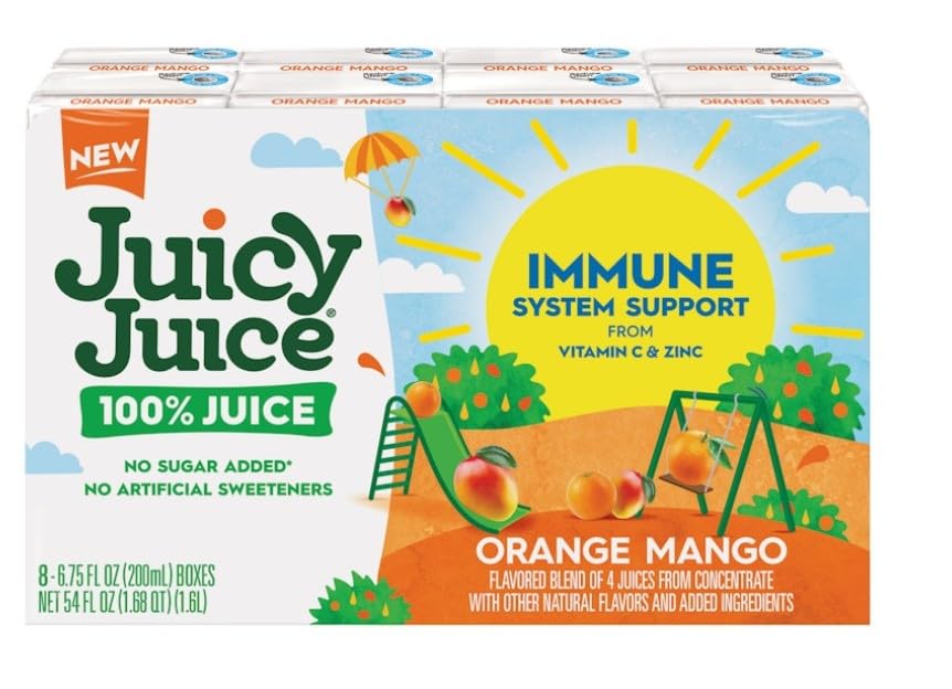 Juicy Juice 100% Juice, Orange Mango, 8 Boxes (Pack of 2).