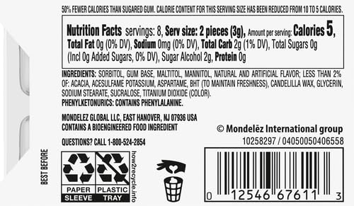 Trident White Sugar Free Spearmint Gum, 16 Count (Pack of 9)