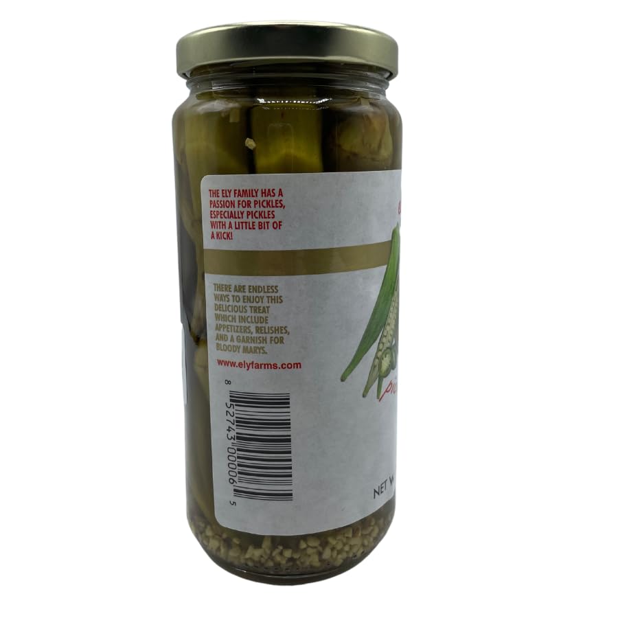 Ely Farms | Pickled Okra | Family Recipe | Zesty Dill and Garlic Flavor | Hint of Chili Pepper | Delicious Appetizer or Bloody Mary Garnish | Proudly