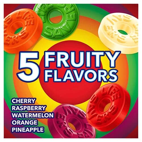 Five Flavor Fruit Candy (1 Pound Bag) Cherry, Raspberry, Orange, Pineapple, Watermelon Hard Candy Approximately 75 Pieces
