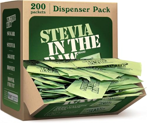 Stevia In The Raw Stevia Sweetener Packets, 200 Ct Box, Zero Calorie Stevia Sugar Substitute Packets, No Erythritol or Artificial Flavors, Vegan, Gluten Free, Kosher, Low Glycemic Index