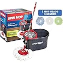 Simpli-Magic 360° Spin Mop and Bucket with Wringer - 10,000 Spin Cycles - 3 High-Absorbent Microfiber Replacement Heads - Mop and Bucket Set for All