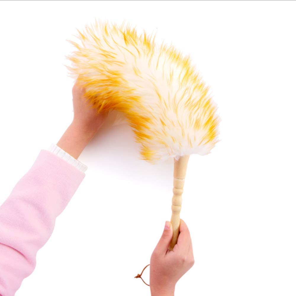 Lambswool Duster with Solid Wooden Handle,Leather Hang Strap,18.9 inch Long,Natural Feather Duster for Cleaning Ceiling Fans,Window Blinds,Computer