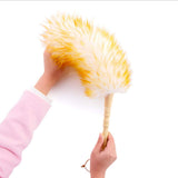Lambswool Duster with Solid Wooden Handle,Leather Hang Strap,18.9 inch Long,Natural Feather Duster for Cleaning Ceiling Fans,Window Blinds,Computer