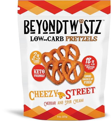 BeyondTwistz Low Carb Pretzels, Cheezy Street, Keto Friendly, 2g Net Carbs, 18g Protein, Powered By HealthSense® High Fiber Wheat Flour, Family Size
