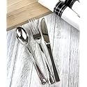 Pre-Rolled Dinner Napkin and Cutlery, Silver/Metallic Plastic (30 Sets)