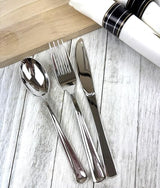 Pre-Rolled Dinner Napkin and Cutlery, Silver/Metallic Plastic (30 Sets)