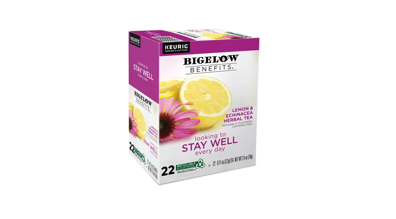Bigelow Benefits Lemon & Echinacea Herbal Tea K-Cup Pods, 22 Count