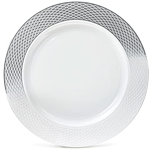 OCCASIONS 40 Pack Silver Charger Plates - 12 Inch Disposable Chargers for Dinner Plates Bulk, Premium Heavyweight Plastic for Wedding, Party & Events