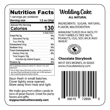 CHOCOLATE STORYBOOK Gourmet Flavored Cotton Candy - Unique Idea for Holidays, Birthdays, Gag Gifts, Party Favors (Wedding Cake, 1.75 oz, 1-Pack)