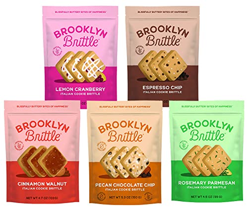 Brooklyn Brittle Deluxe Variety Bundle - Sweet & Savory Cookie Brittle|Italian Cookie Brittle|Flavors-Cinnamon Walnut, Espresso Chip, Lemon Cranberry