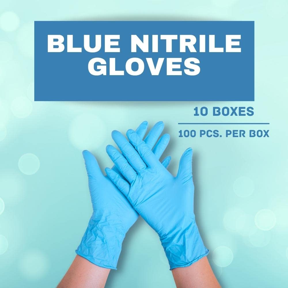 PackagingSuppliesByMail Blue Nitrile Disposable Gloves, 1000 Pack, Size Small, Textured Fingertips, Latex Free & Powder Free Multi-Use Gloves