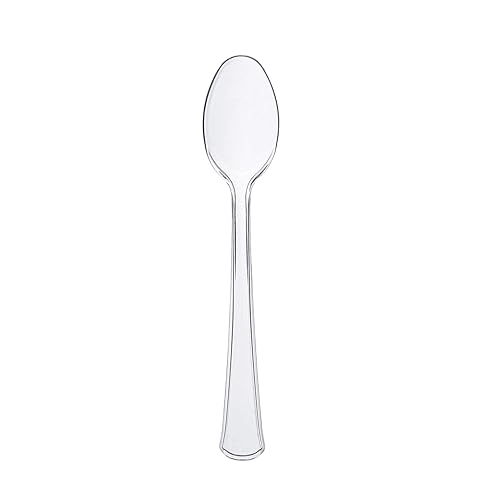 Party Essentials Extra Heavy Duty Full Size Plastic Cutlery, Disposable Utensils, Silverware, Party Supplies, Clear, Spoons, 24 Count