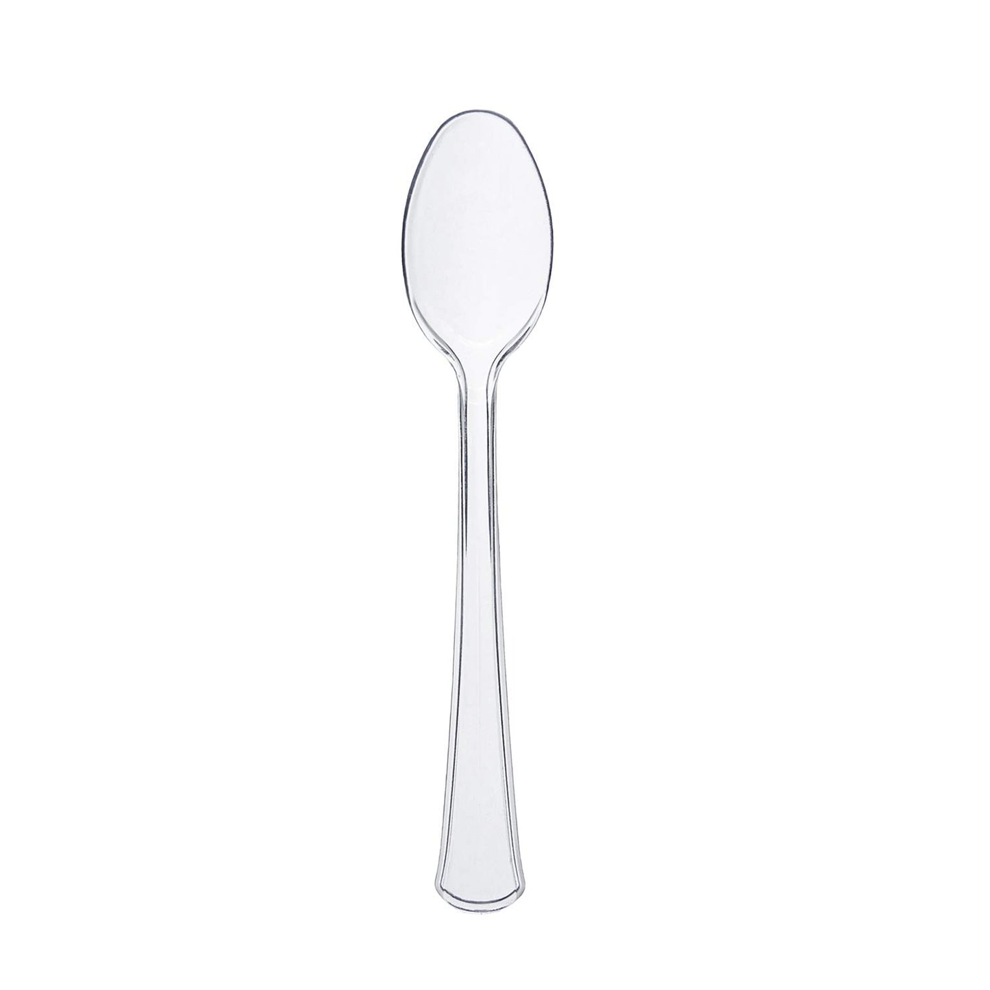 Party Essentials Extra Heavy Duty Full Size Plastic Cutlery, Disposable Utensils, Silverware, Party Supplies, Clear, Spoons, 24 Count