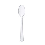 Party Essentials Extra Heavy Duty Full Size Plastic Cutlery, Disposable Utensils, Silverware, Party Supplies, Clear, Spoons, 24 Count