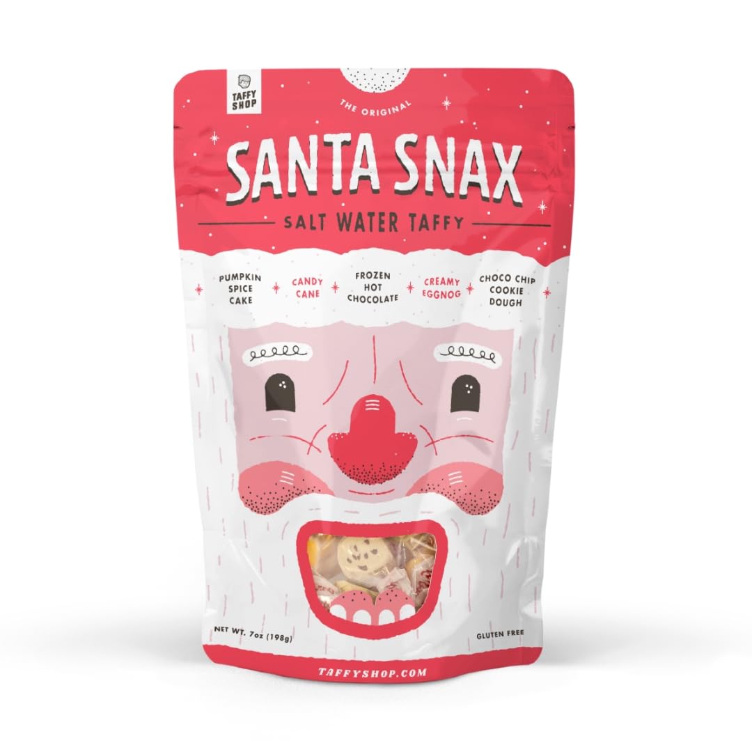 Taffy Shop Santa Snax, Salt Water Taffy - Gourmet Soft Chewy Candy, Variety Pack, Bulk Sweet Snack, Fresh GIft & Gluten-Free, 30 Individually Wrapped
