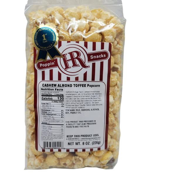 Cashew Almond Toffee Popcorn | 6 Pack | HR Poppin' Snacks - Made in USA - Made in Nebraska - 100's of flavors to choose from - Nebraska popcorn