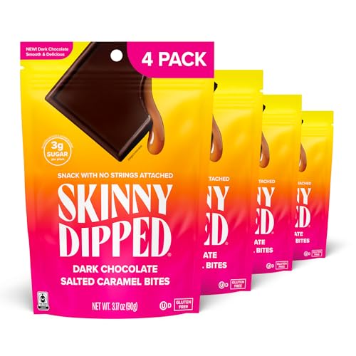 SkinnyDipped Dark Chocolate Salted Caramel Bites, 3.17oz Bags | 4 Pack