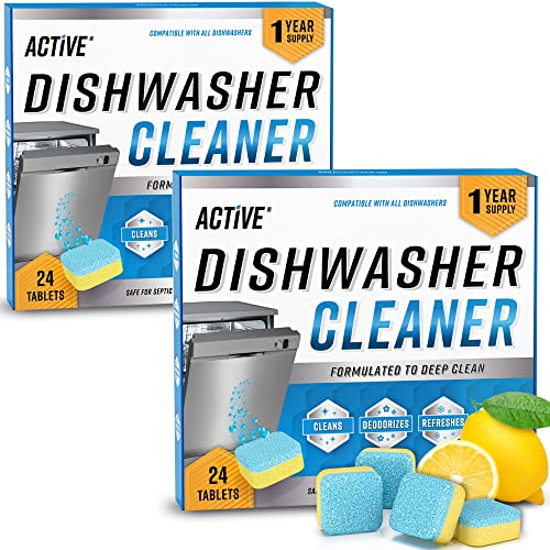 Dishwasher Cleaner Deodorizer Tablets 48 Pack - Deep Cleaning Descaler Pods Dish Washer Machine Clean, Heavy Duty & Septic Safe, Natural Limescale