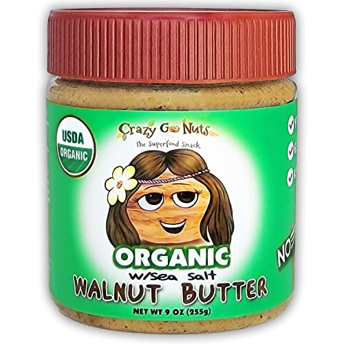 Crazy Go Nuts Organic Walnut Butter with Sea Salt - Healthy Walnut Spread, Keto, Vegan, Low Carb, Gluten Free, Non-GMO, Raw Organic Nut Butter, Omega