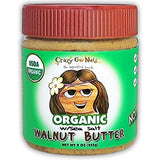 Crazy Go Nuts Organic Walnut Butter with Sea Salt - Healthy Walnut Spread, Keto, Vegan, Low Carb, Gluten Free, Non-GMO, Raw Organic Nut Butter, Omega