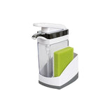 Casabella Sink Sider Solo Soap Pump and Sponge Caddy for Kitchen Sinks, Kitchen Sink Organizer Sponge Caddy and Soap Pump Combo, White