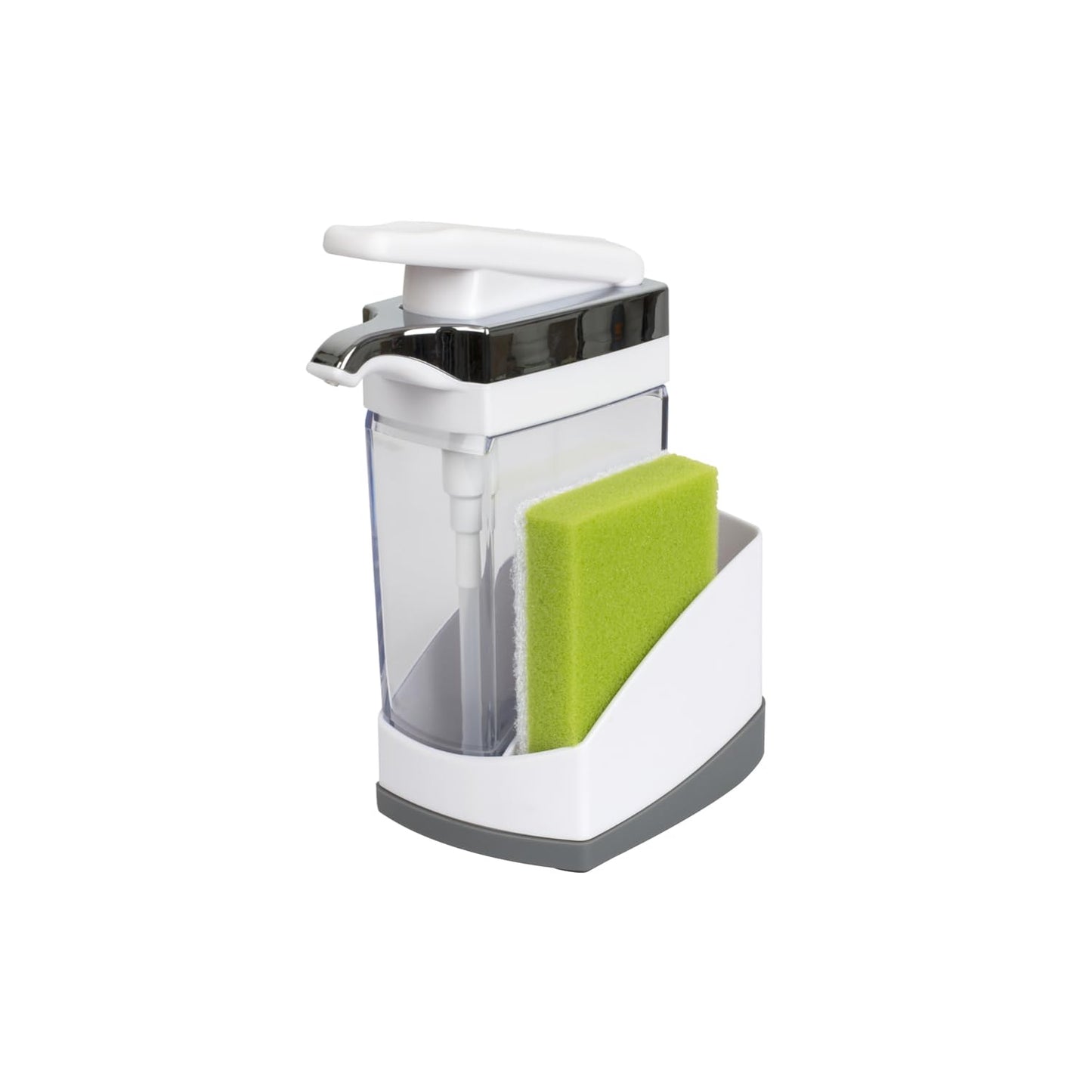 Casabella Sink Sider Solo Soap Pump and Sponge Caddy for Kitchen Sinks, Kitchen Sink Organizer Sponge Caddy and Soap Pump Combo, White