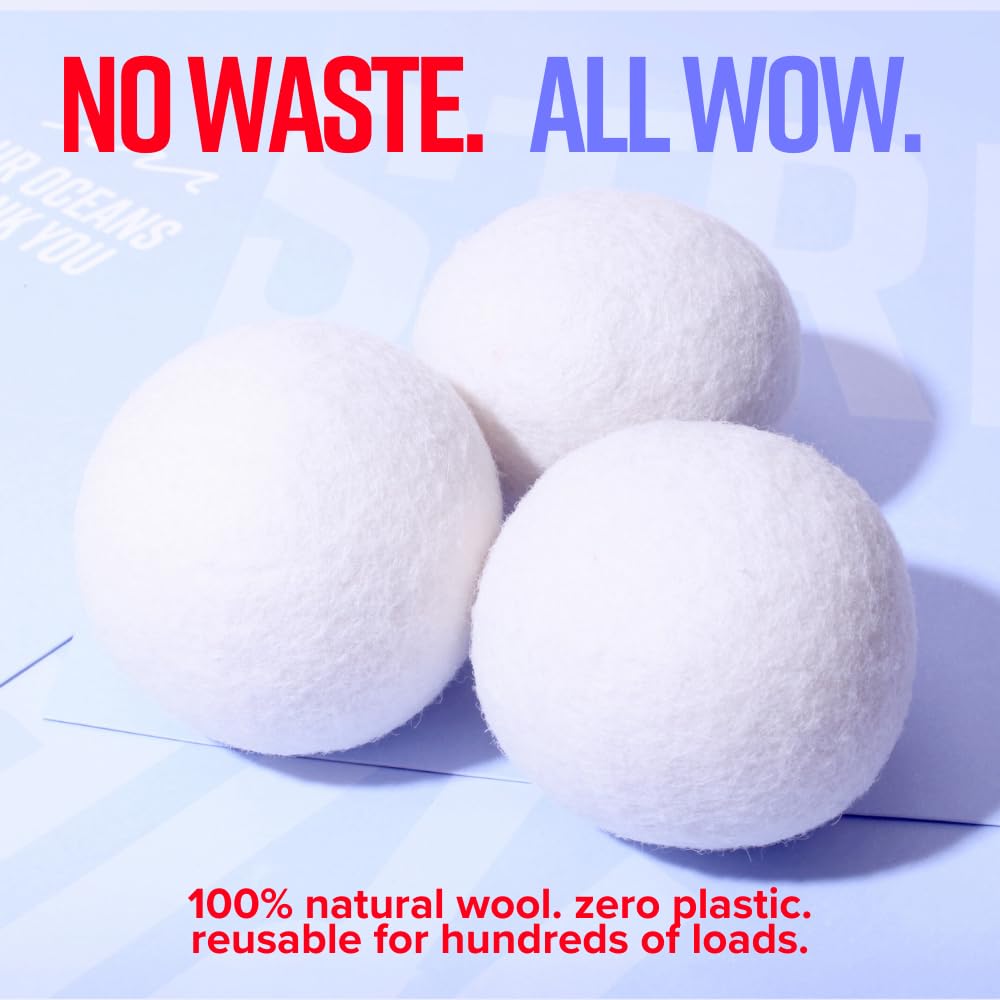 STRIPS Wool Dryer Balls - XL 3-Pack Premium Natural Fabric Softener - Reduces Clothing Wrinkles and Saves Drying Time, Reusable Wool Balls for Dryer