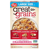 Great Grains Cranberry Almond Crunch Breakfast Cereal for Adults, Dried Cranberries and Almonds, Made with Whole Grain, Non-GMO, Heart Healthy, 14 OZ