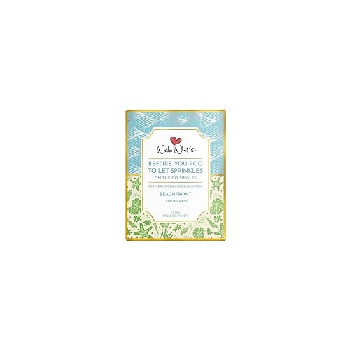Wabi Whiffs On-the-Go Toilet Sprinkles Singles - Beach Front (12 Count) | Natural Bathroom Deodorizer | Odor Eliminator Packets for Freshness