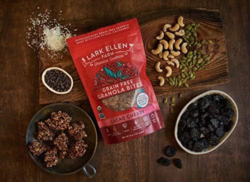 Lark Ellen Farm Cacao Cherry Grain-Free Granola Clusters, Organic Vegan Nut and Seed Mix, Gluten-Free Crunchy Bites for Snack, Breakfast, or Yogurt, 8