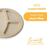 100% Compostable Disposable Paper Plates Bulk [10" 3-Comp 50 Pack], Bamboo Plates, Eco Friendly, Biodegradable, Sturdy Large Dinner Party Plates