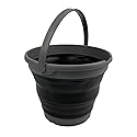 SAMMART Collapsible Plastic Bucket - Foldable Round Tub with Handle - Pop Up Saving (Grey/Black, 10L)