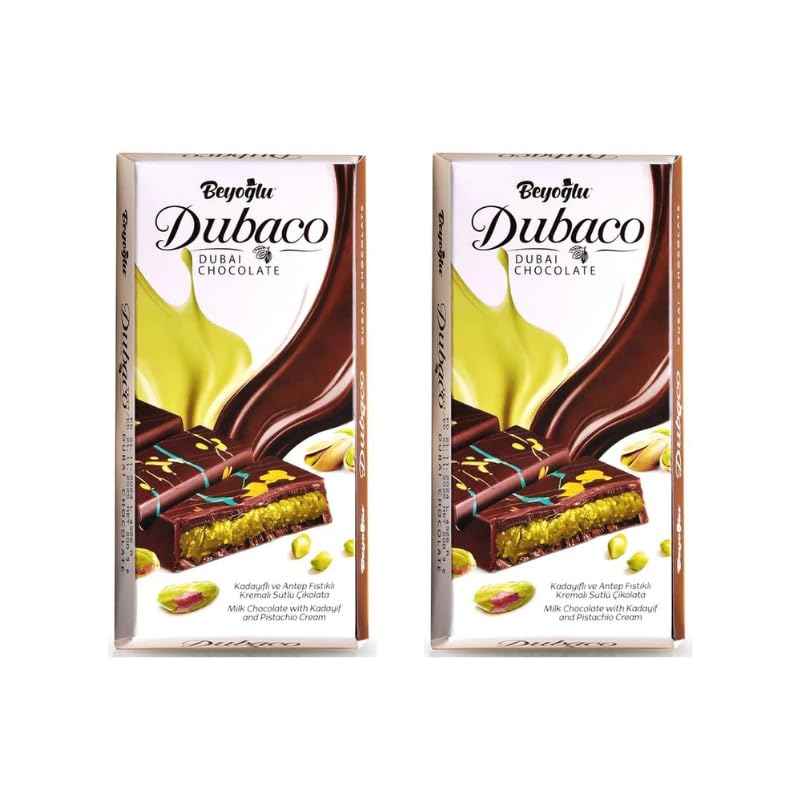 Beyoglu Dubaco Dubai Chocolate Bar - Turkish Pistachio Chocolate with Tahini & Crispy Kadayif | Middle Eastern Gourmet Imported from Turkey (2 pack
