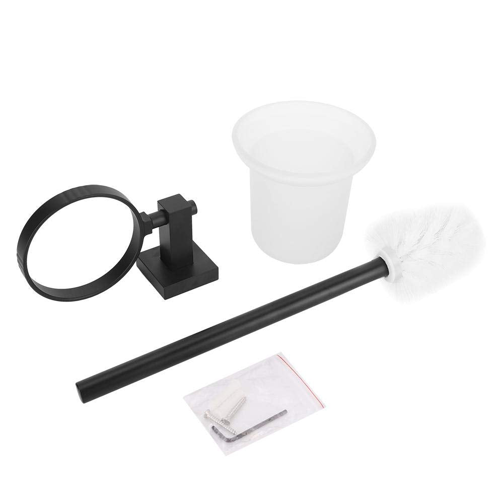 TOPINCN Household Black Bathroom Toilet Brush Holder Set Wall Mounted Long Handle Brush with Cup