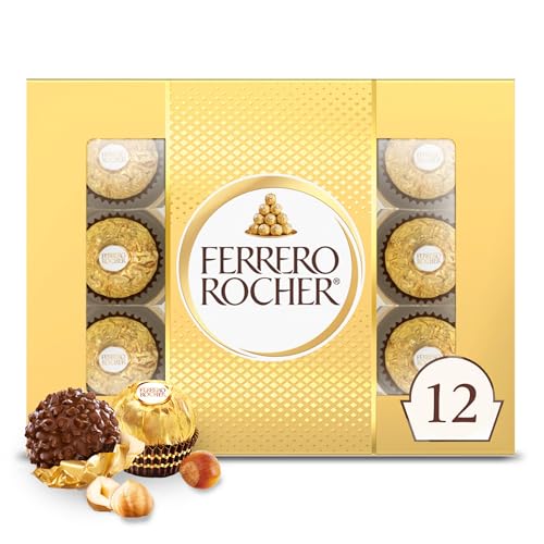 Ferrero Rocher Gourmet Hazelnut Milk Chocolate Gift Box, 12 Individually Wrapped Chocolates, 5.3 oz
