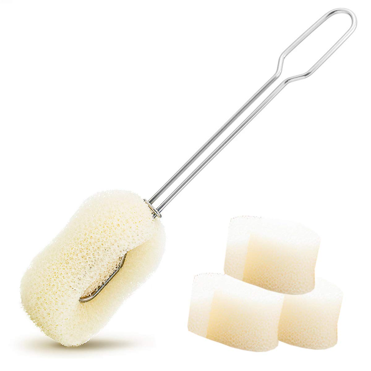 Bottle Sponge Brush Scrubber Stainless Steel Sponge Head Replaceable (Brush&Refill)