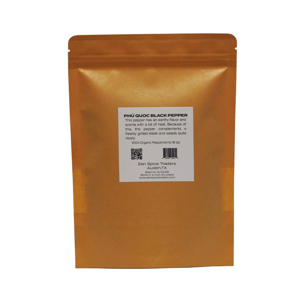 Phú Quoc Organic Black Peppercorns | Zen Spice Traders | 16 Ounce Pack of 1