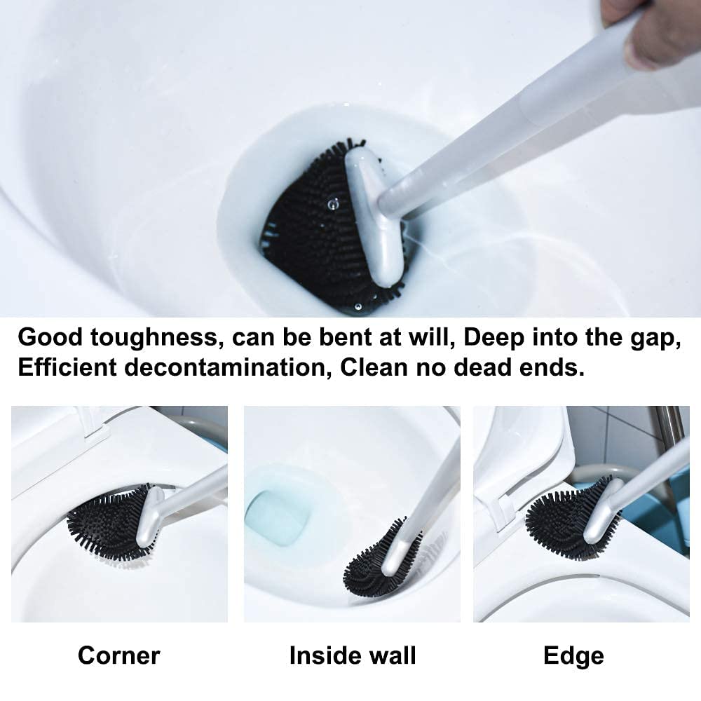 Sellemer Toilet Brush and Holder Set for Bathroom, Flexible Toilet Bowl Brush Head with Silicone Bristles, Compact Size for Storage and Organization