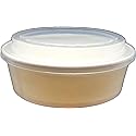 Basidi [100 Pack 42oz Disposable White Paper Round Bowl with Plastic Lids, Round Shape Paper Bowls White Paper Salad Bowl for Soup Stews