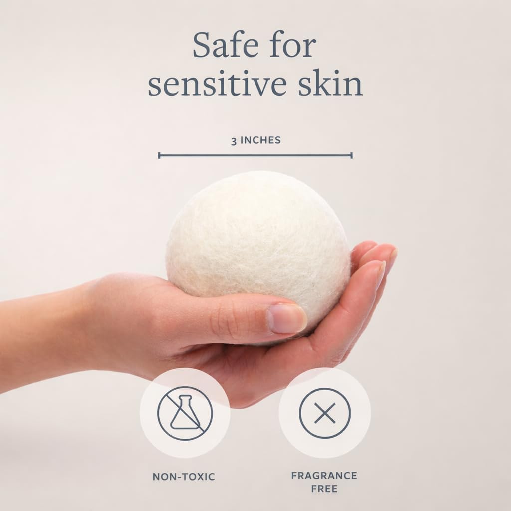 Premium New Zealand Wool Dryer Balls - 6-Pack, 100% Organic, Hand-Felted, Reusable, Reduce Drying Time - Natural Fabric Softening, Wrinkle & Static