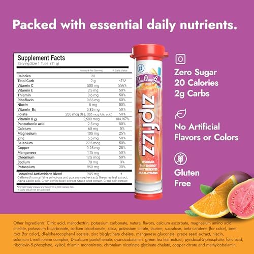 Zipfizz Daily Energy Drink Powder, Passion Orange Guava, 20 Pack | 3-in-1 Sustained Energy, Rapid Hydration, and Essential Vitamins | Sugar-Free |