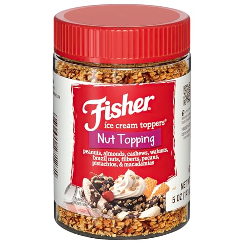 Fisher Mixed Nuts Ice Cream Topping, 5 oz, Peanuts, Almonds, Cashews, Walnuts, Brazil Nuts, Filberts, Pecans, Pistachios & Macadamias, Gluten-Free, No
