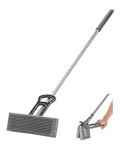 VEVOR Sponge Mop, High-Density PU Sponge Mop with 1 Pcs Sponge Mop Replacement, Easy to Squeeze Sponge Mop with Hook & Loop for Head Change, Fit