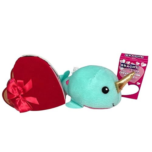 Gift Valentine - 3 Pc Valentines Candy Gift Set - Valentine Narwhal Plush Friend with 1.75 oz Chocolate Heart Candy and Conversation Hearts